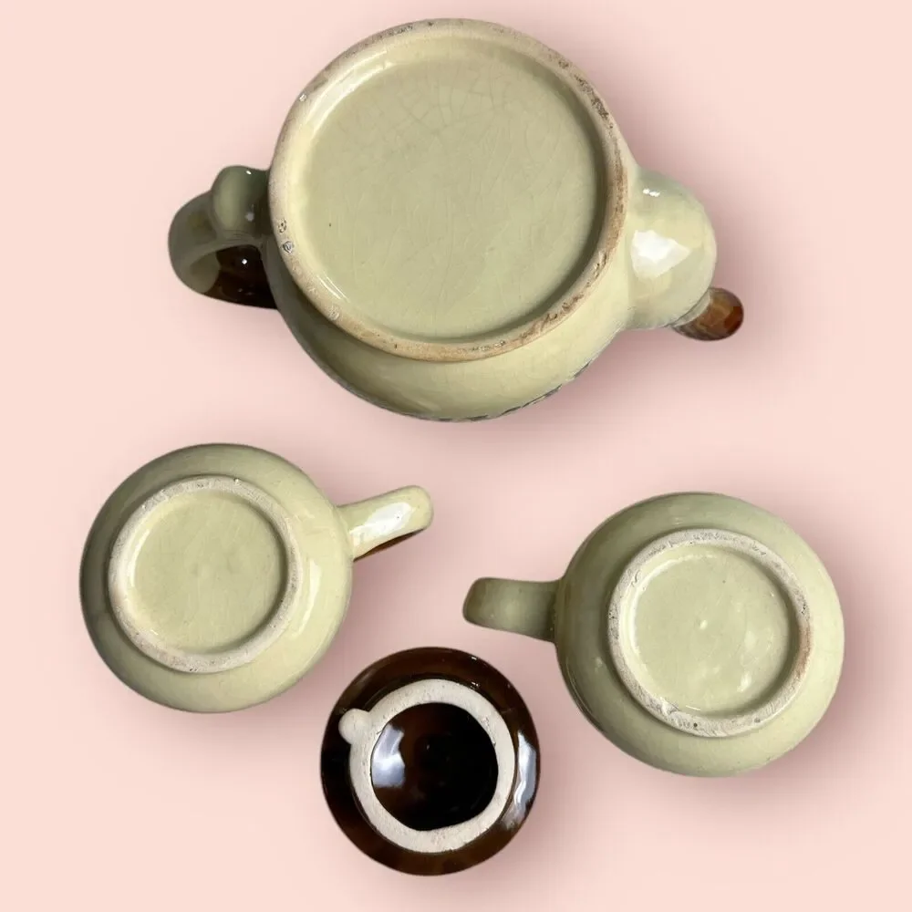 Vintage Tea for Two Teapot His & Hers Mug Earthenware Anniversary Couple Gift